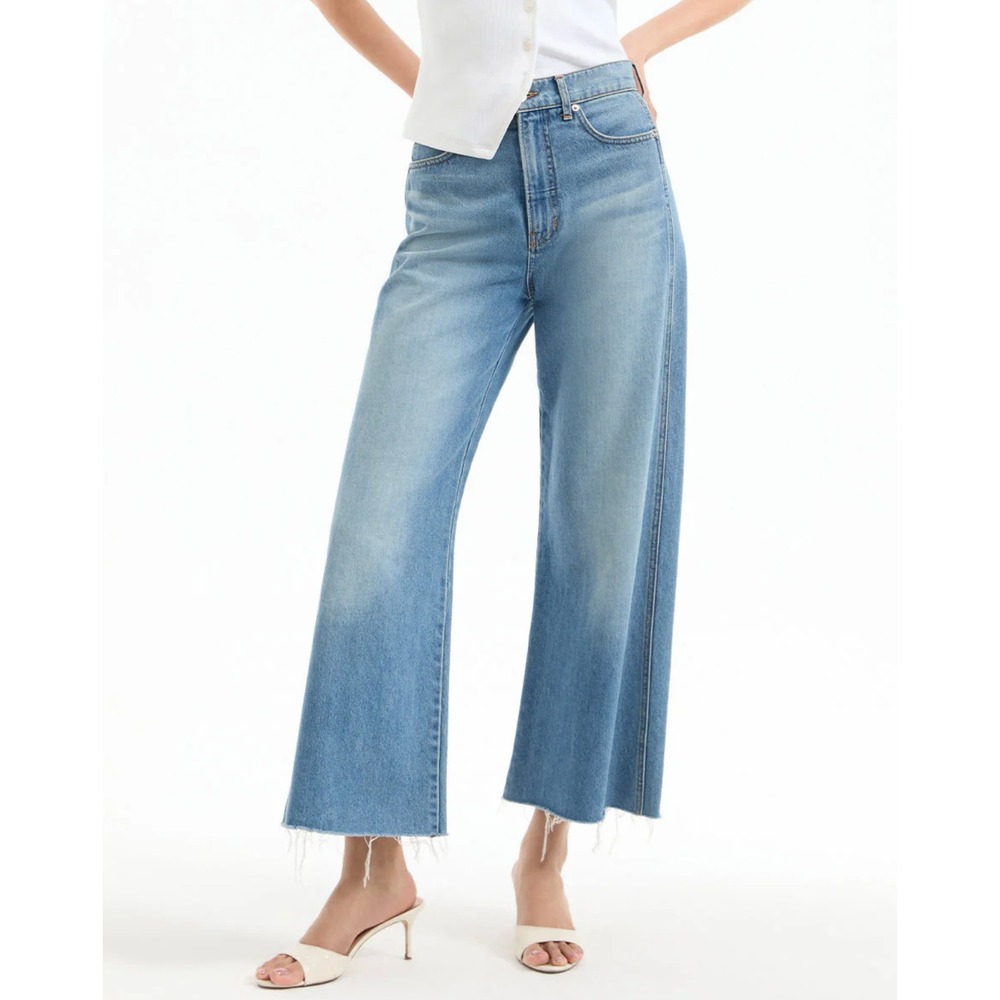 B73 Veronica Beard Taylor Wide Leg Jeans 27 Enough Said Crop Raw Hem High Rise